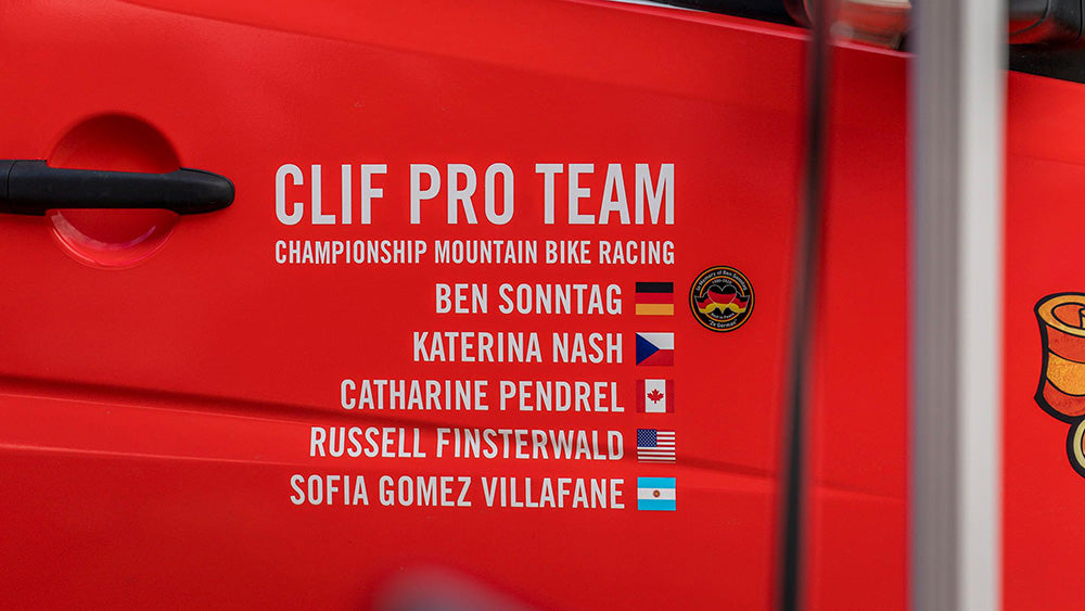 The CLIF Team rostered decaled on the side of their team van.