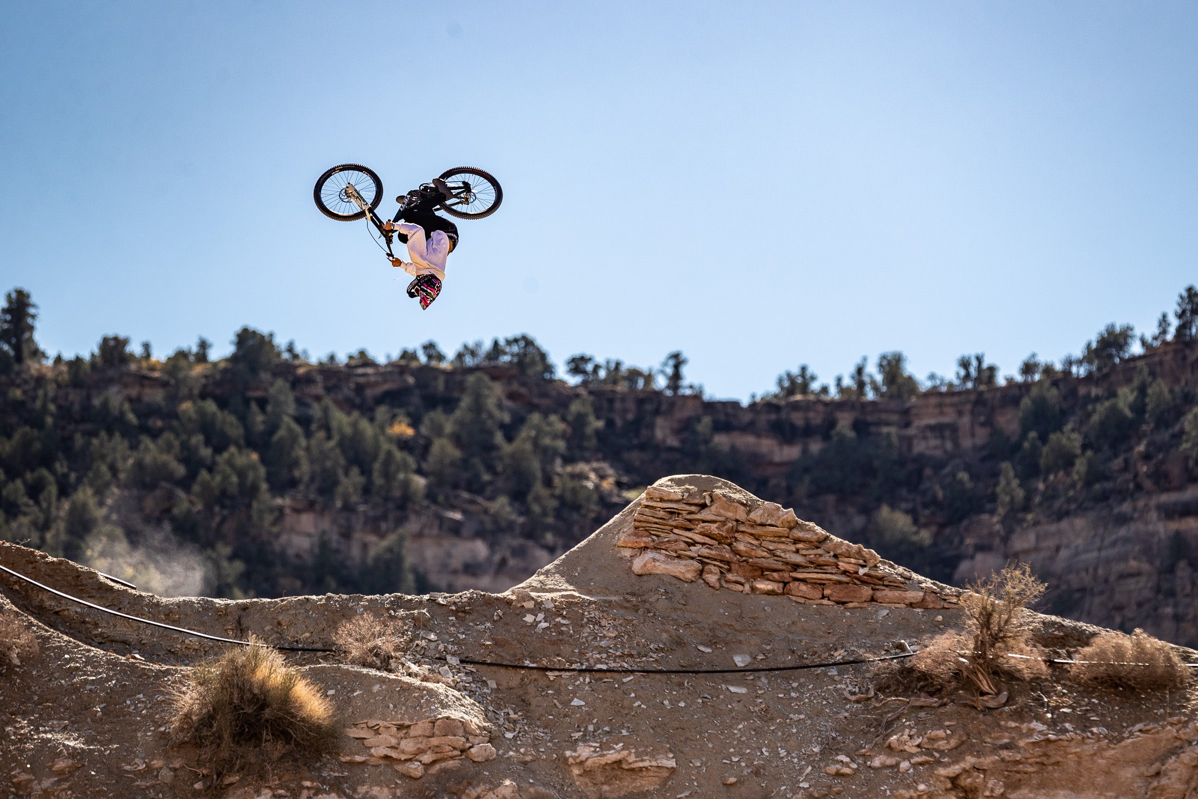 The old saying, "Look where you want to go," is especially true while flipping large jumps. Reed spotted his landing perfectly on this one. Photo by Fraser Britton.