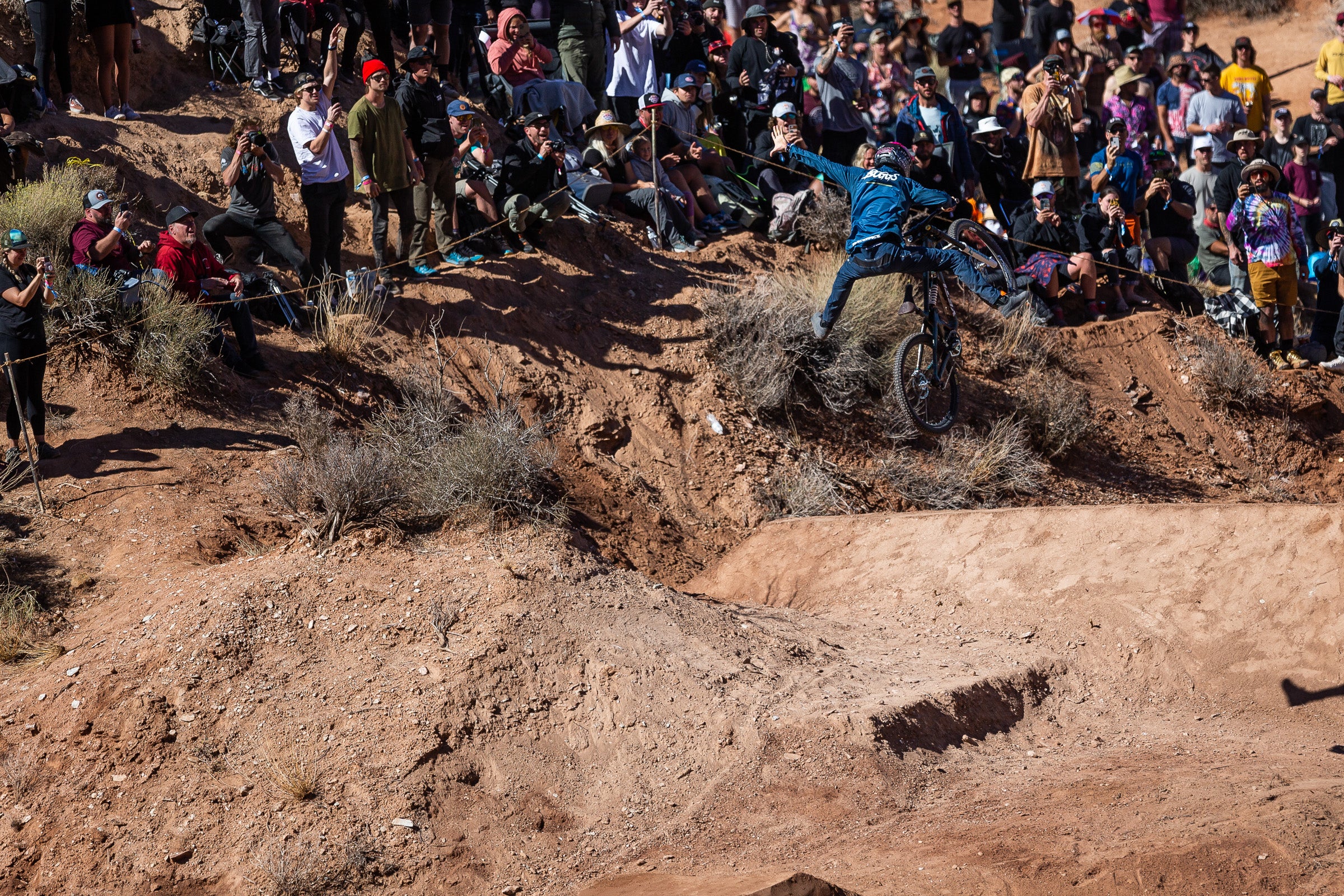 There was only one point of contact between Reed and his bike on this trick jump towards the bottom of his run. Photo by Fraser Britton.
